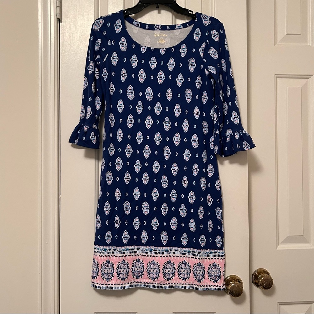 Lilly Pulitzer Sophie Dress Ruffle Sleeves Lapis Lazuli Glow Up Size XS